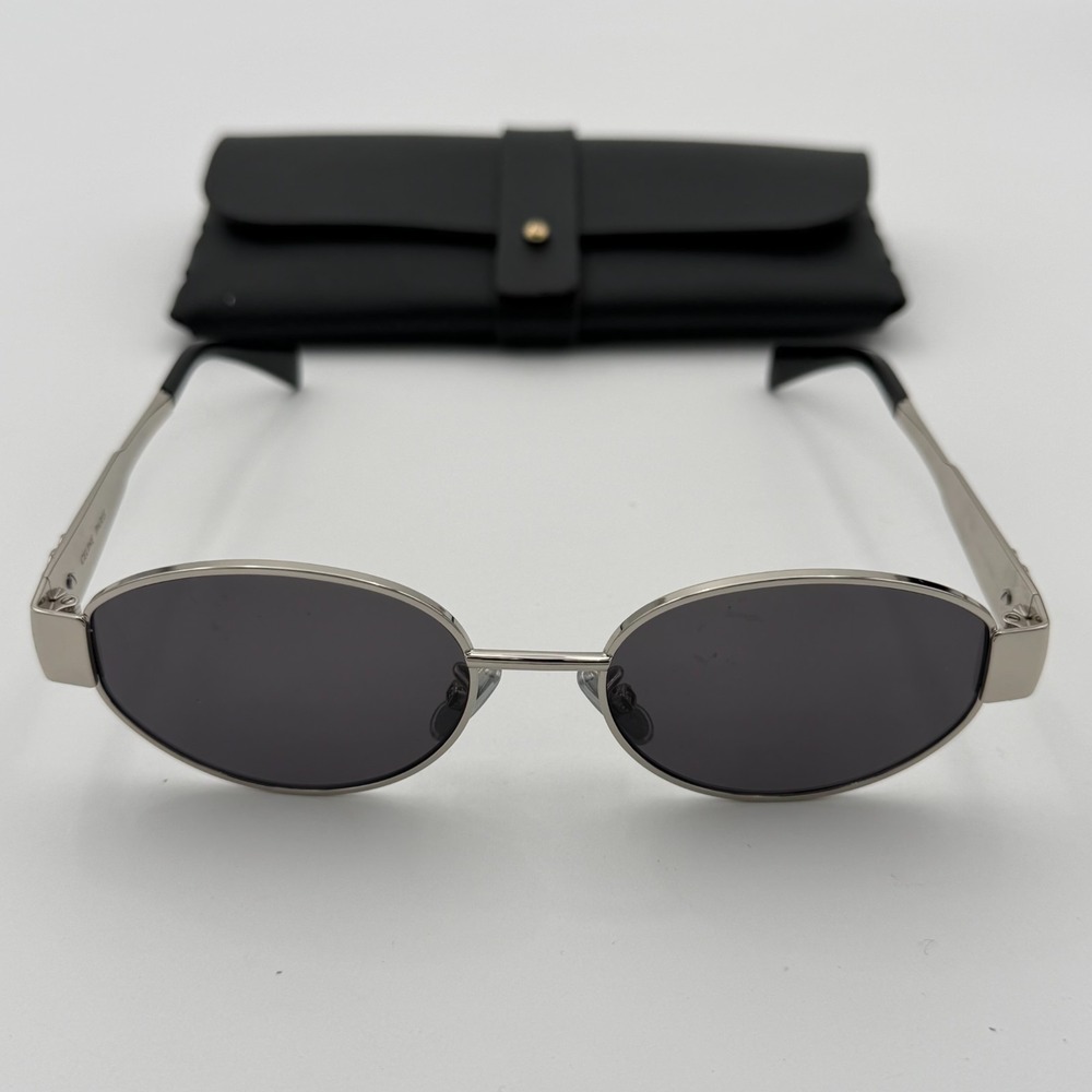 Celine CL40235U Metal Oval Sunglasses Black Lens w/ Case
